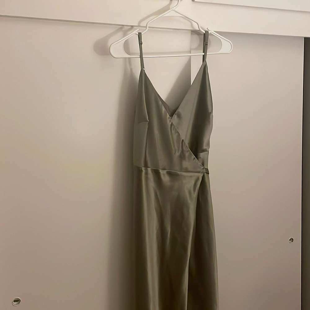 Sage Green Satin Long Birdy Grey Dress
